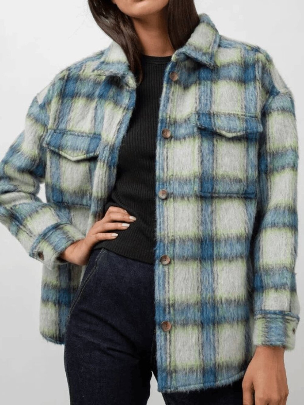 Rails Turner Shacket Cobalt Lime Smoke Plaid Oversized Shirt Jacket Size M